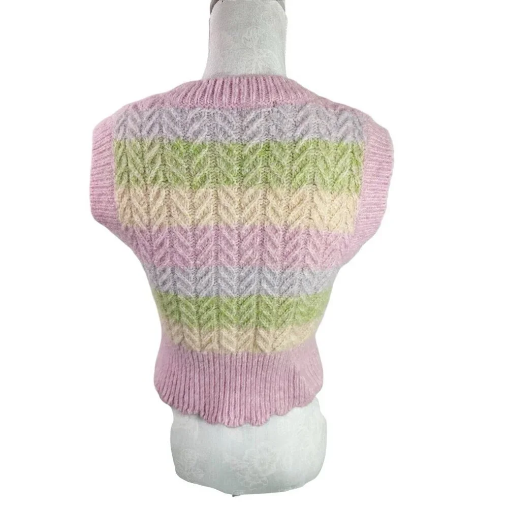 Zara Women's S Sweater Vest Pink Multi Pastel Touch Wool & Alpaca EUC‎